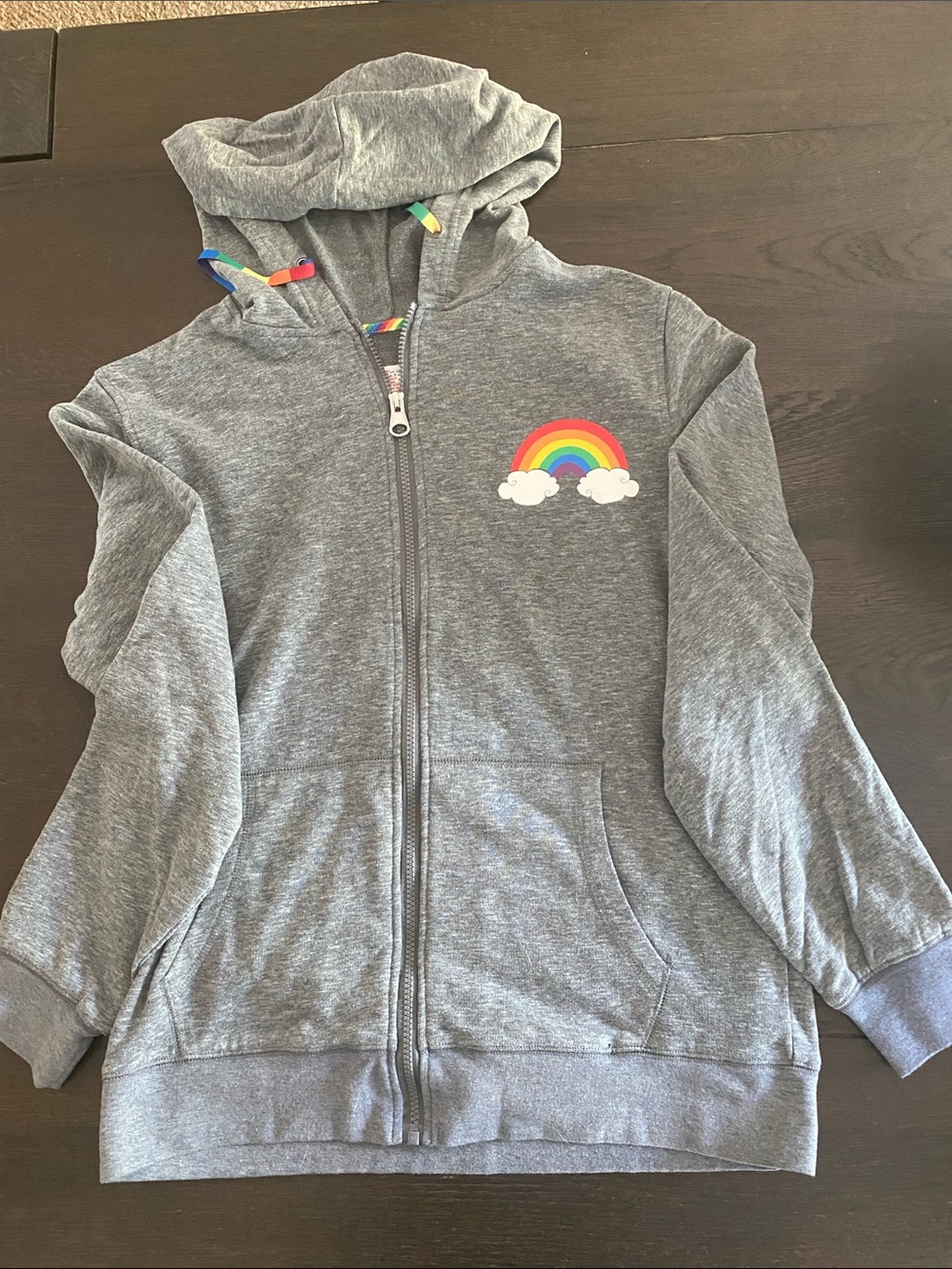 Gray Zip Hoodie with Rainbow Graphic